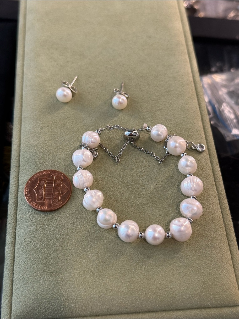 Timeless White Pearl Bracelet with Matching Stud Earrings